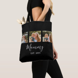 Mom Established Script Black 3 Photo Tote Bag