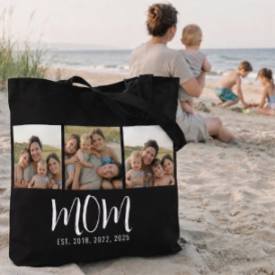 Mom Established Script Black 3 Photo Tote Bag