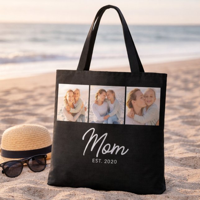 Mom Established Script Black 3 Photo Tote Bag (Creator Uploaded)