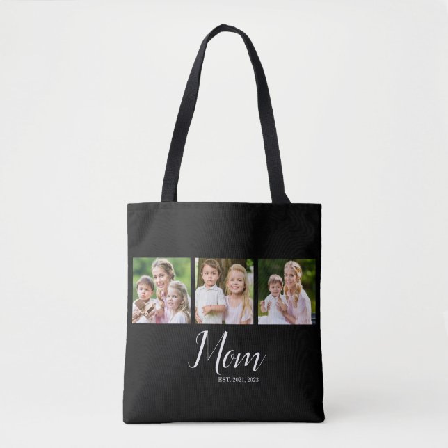 Mom Established Script Black 3 Photo  Tote Bag (Front)