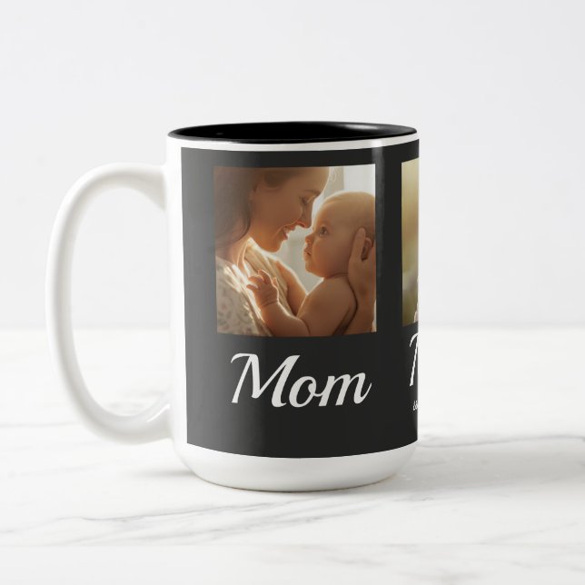 Mom Established Script Black 3 Photo  Two-Tone Coffee Mug (Left)