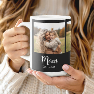 Mom Established Script Black and White 3 Photo Coffee Mug