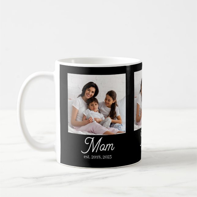 Mom Established Script Black Photo Coffee Mug (Left)