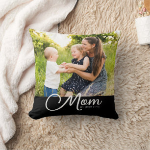 Mom Established Script Black Photo Cushion