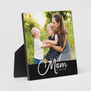Mom Established Script Black Photo  Plaque