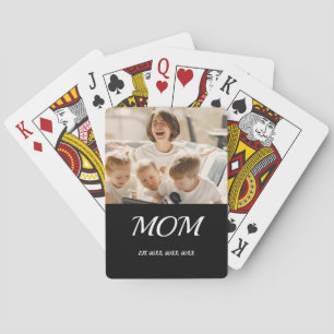Mom Established Script Black Photo Playing Cards