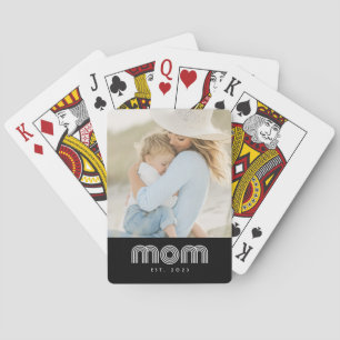 Mom Established Script Black Photo  Playing Cards