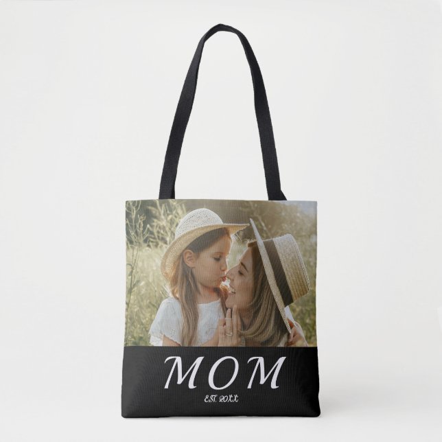 Mom Established Script Black Photo  Tote Bag (Front)
