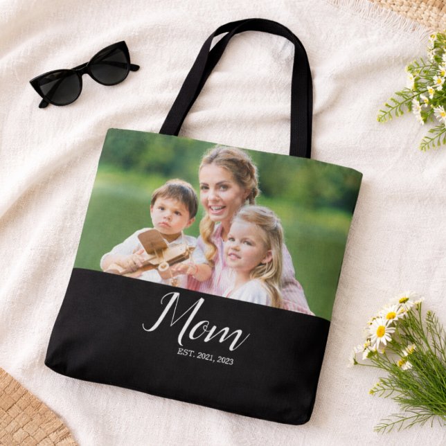 Mom Established Script Black Photo  Tote Bag (Creator Uploaded)