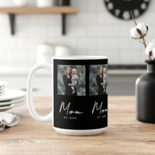 Mom Established Script Black Repeat Photo Coffee Mug