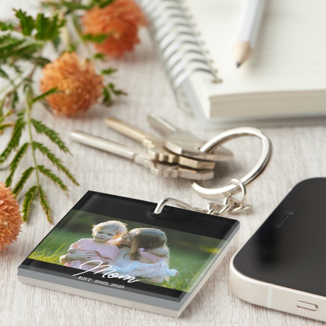 Mom Established Script Photo Key Ring (Front Right)