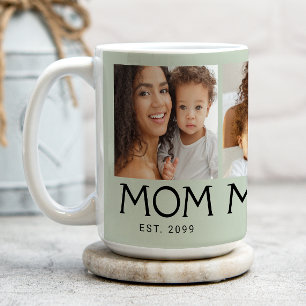 Mom Established Typography Sage Green 3 Photo Coffee Mug