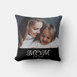 Mom Established White Modern Script Photo Cushion