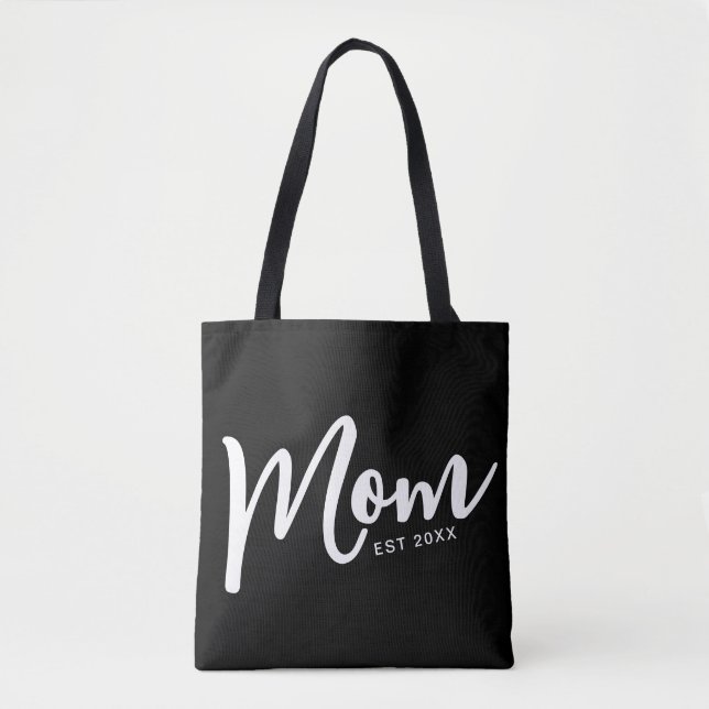 Mom Established White Script Tote Bag (Front)