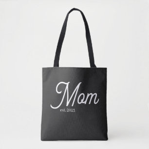 Mom Established White Script Tote Bag