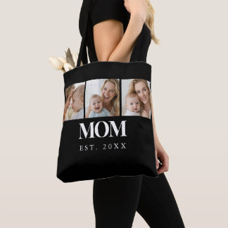 MOM Established White Typography 3 Photo Tote Bag