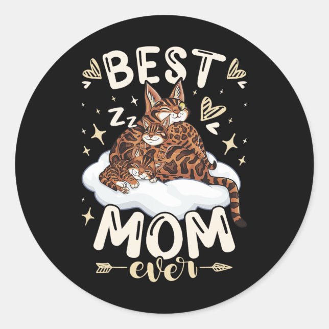 Mom Ever, Bengal Cat 2 Kittens, Mother's Day, Moth Classic Round Sticker (Front)