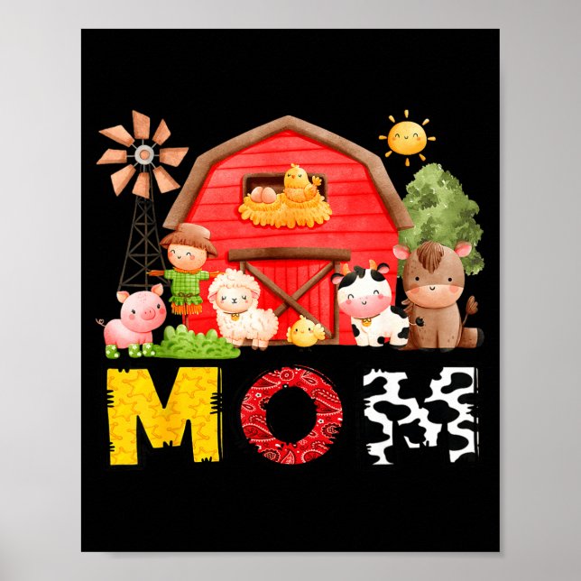 Mom Farm Cow Birthday Boy Matching Family Matching Poster (Front)