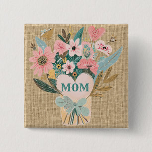 Mom Flower Bouquet  15 Cm Square Badge