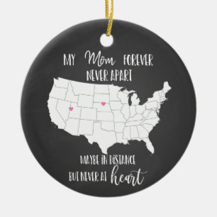 mom forever never apart long distance gift USA map Ceramic Tree Decoration