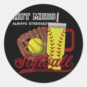 Mom Game Day Vibes Mothers Day Women Softball Mama Classic Round Sticker