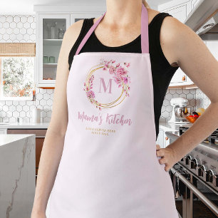 Mom Gift Dusty Pink Wildflowers Gold Monogram Apron