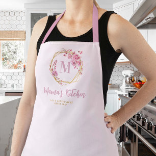 Mom Gift Dusty Pink Wildflowers Monogram Floral Apron