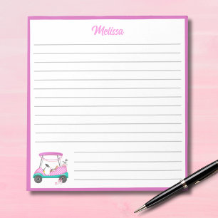 Mom Golfer Pink Polka Dot Cart Name Notepad