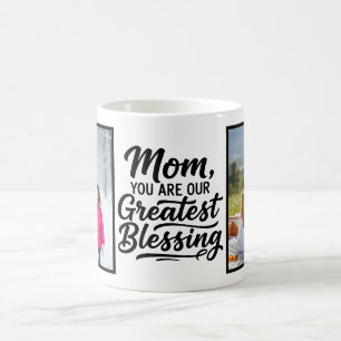 Mom Greatest Blessing Brush Script Custom 2 Photo Coffee Mug