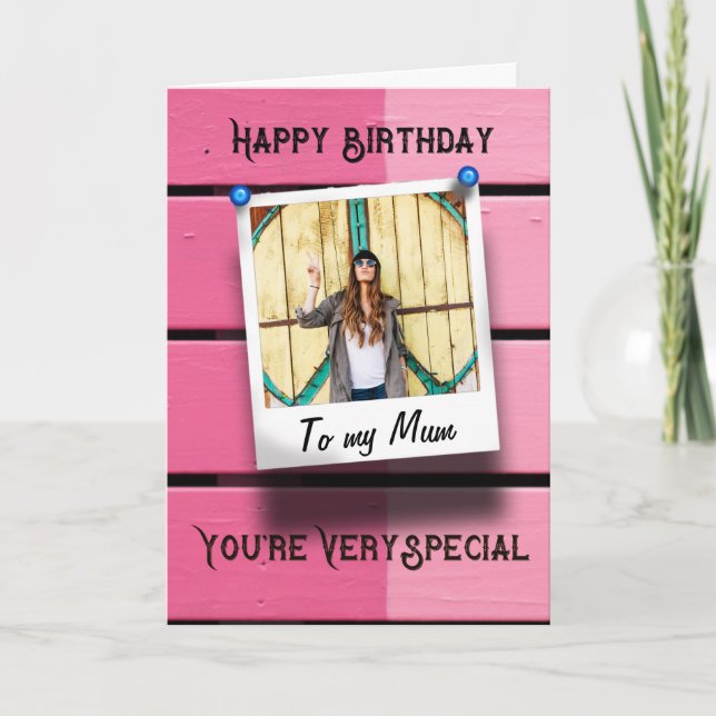 Mom Happy Birthday Instagram Photo Rustic Pink Card (Front)
