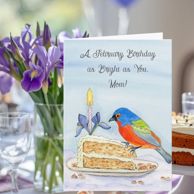 Mom Happy February Birthday Painted Bunting Card (Creator Uploaded)