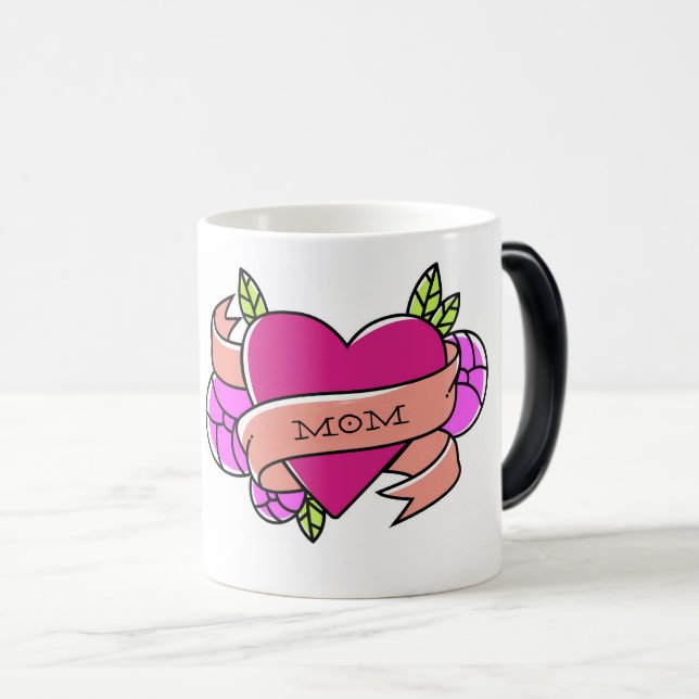 MOM Heart Tattoo Floral Pink Green Cool Magic Mug (Front Right)