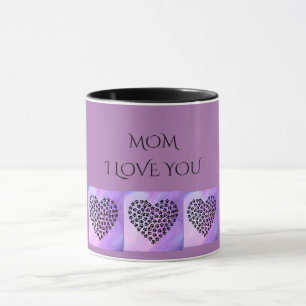 'MOM' I LOVE YOU purple heart two toned mug. Mug