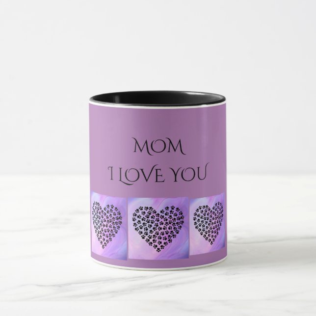 'MOM' I LOVE YOU purple heart two toned mug. Mug (Center)