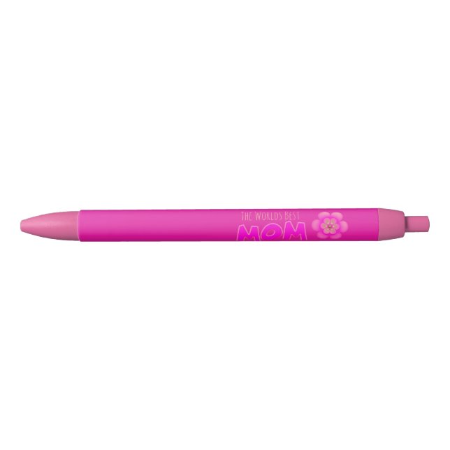 "MOM" In Bright Pink Cute Novelty Text - Black Ink Pen (Front)