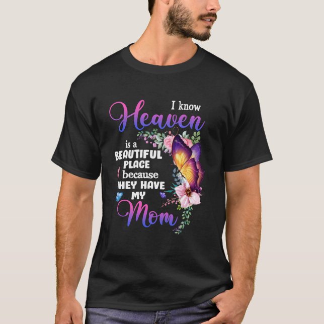 Mom In Heaven Purple Butterfly Loss Of Loved Mom F T-Shirt (Front)