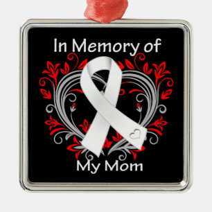Mom - In Memory Lung Cancer Heart Metal Tree Decoration