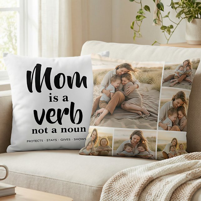 Mom Is a Verb Family Photo Collage Mother Keepsake Cushion (Creator Uploaded)