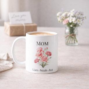 Mom January Birth Flower with Kids Names Coffee Mug