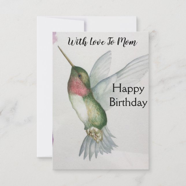 Mom Joyful Hummingbird Happy Birthday Card (Front)