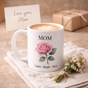 Mom June Birth Flower with Kids Names Coffee Mug