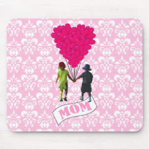 Mom, kids with heart shaped balloons mouse mat