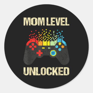 Mom Level Unlocked Funny New Mother Gamer Mothers  Classic Round Sticker