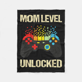 Mom Level Unlocked Funny New Mother Gamer Mothers  Fleece Blanket
