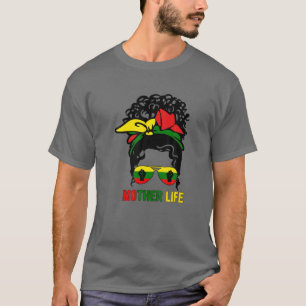Mom Life Black Women Messy Bun Junenth Black Mothe T-Shirt