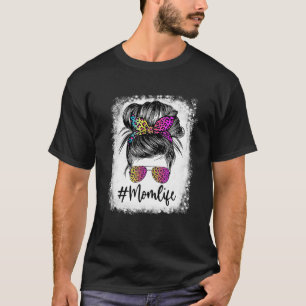Mom Life Bleached Mom Life Leopard Messy Bun T-Shirt