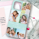 Mom Life is the Best Life 5 Photo Collage Mint iPhone 13 Pro Max Case<br><div class="desc">Custom 5 photo iphone case lettered with Mom Life is the Best Life (editable for Mum, Mama, Momma, Mommy etc). The design features a personalized, wrap around, photo collage with 5 of your favorite pictures, which are displayed as 1 vertical portrait and 4 square instagram. The design has a mint...</div>