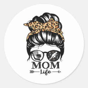 Mom Life Messy Bun Hair Funny Hockey Track And Fie Classic Round Sticker