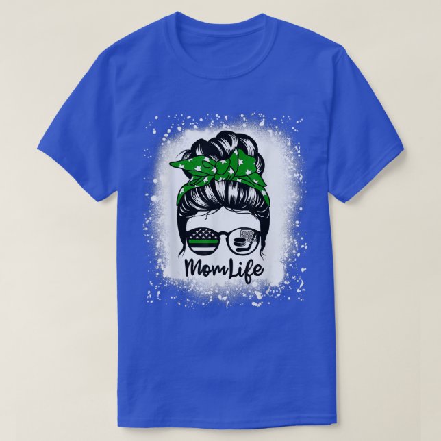 Mom Life Messy Bun Hair Funny Military Hockey Play T-Shirt (Design Front)