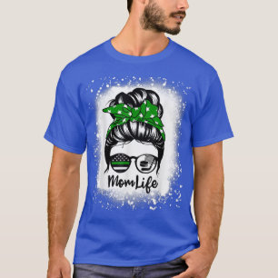 Mom Life Messy Bun Hair Funny Military Hockey Play T-Shirt